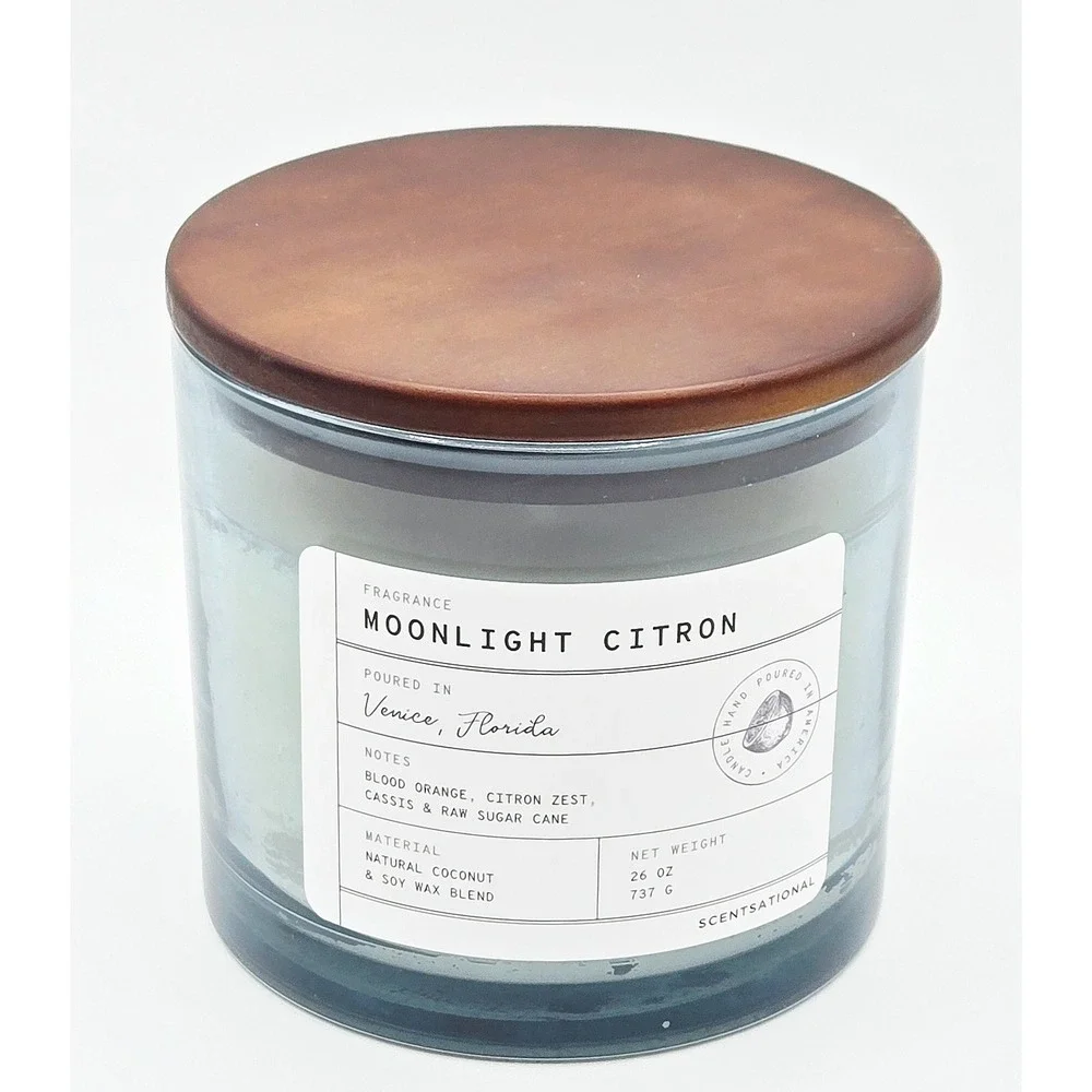 Scentsational Moonlight Citron 26 oz Candle - Wood Lid Citrus Scent NEW